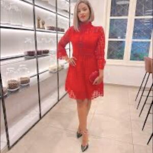 Shein Red Cut out Embroidered Dress size XL NWOT